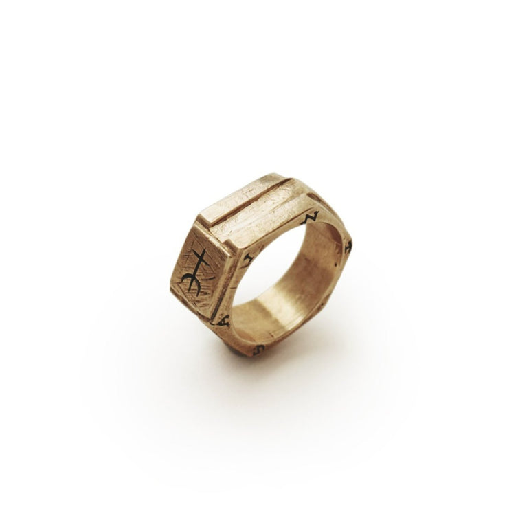 Sumerian cross ring in geometric hexagon style for saint collection